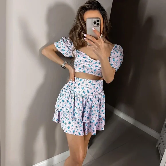 Zara Floral Print Satin Effect Corset Top - Picture 5 of 14